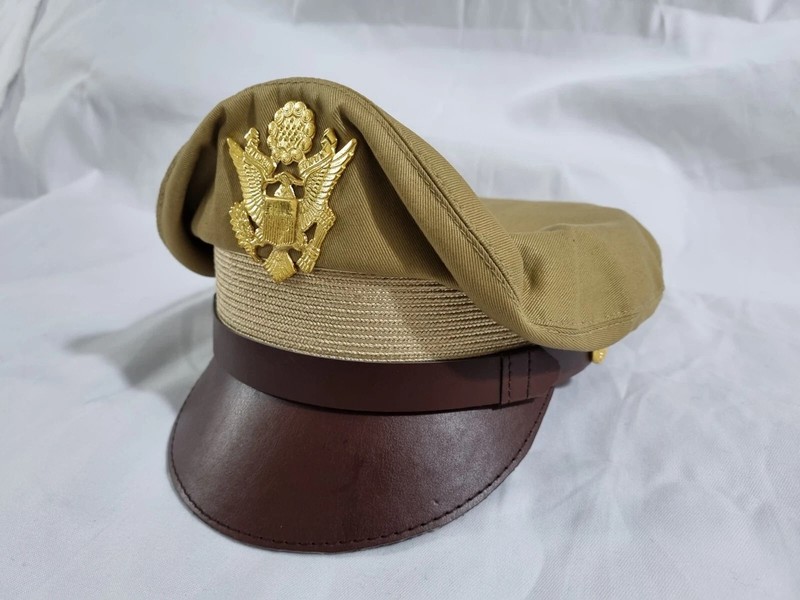 WW2 US Army Aircorps Military Airforce Officers Khaki Crusher Visor Hat Cap Repr gallery
