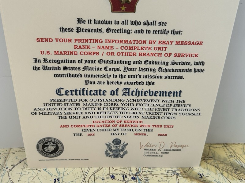 U.S. MARINE CORPS / 2ND MARINE DIVISION - CERTIFICATE OF ACHIEVEMENT gallery
