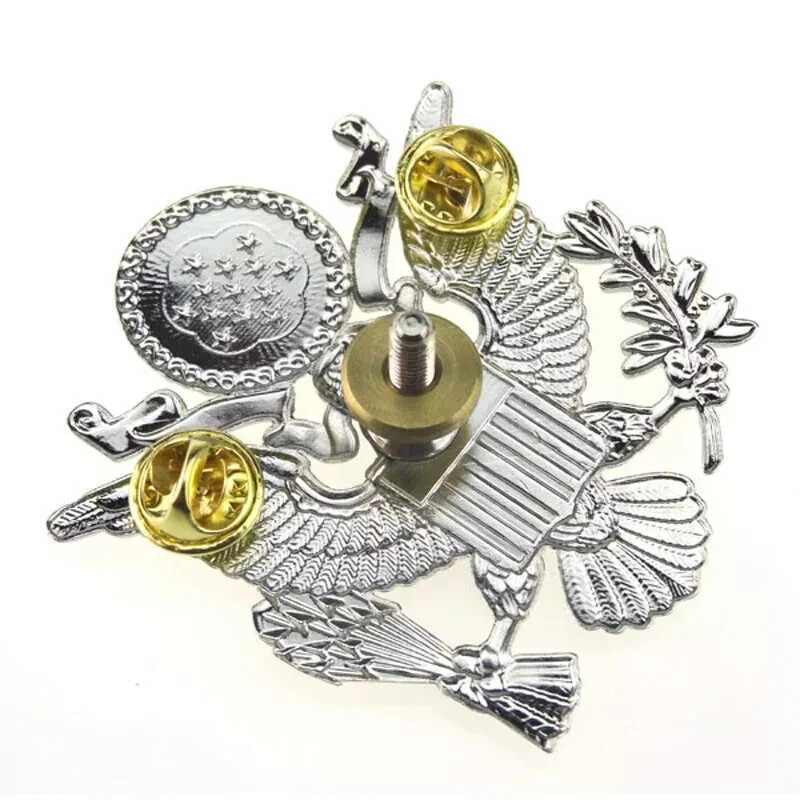 WW2 US Army Officer Cap Eagle Emblems Badge Pin Insignia Silver gallery