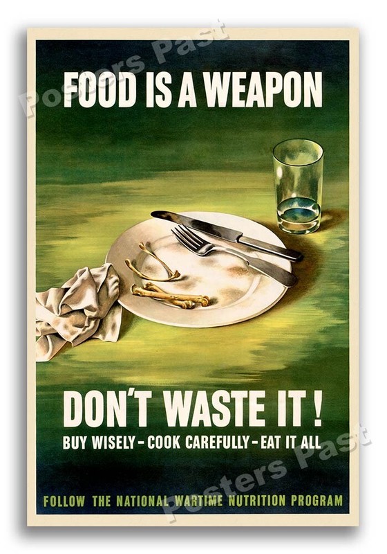 “Food is a Weapon” 1943 Vintage Style WW2 War Poster - 16x24