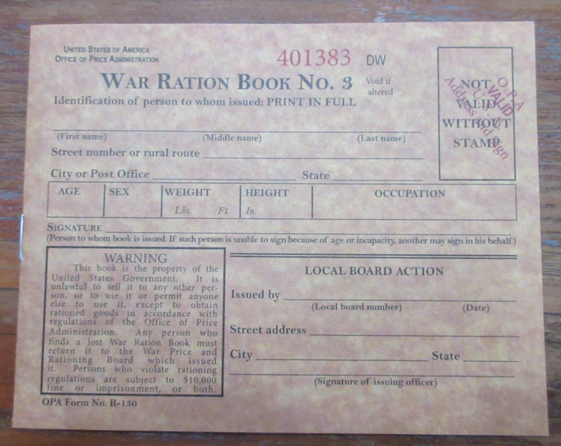WWII WAR RATION BOOK NO. 3 Reproduction 401383 Mint Condition