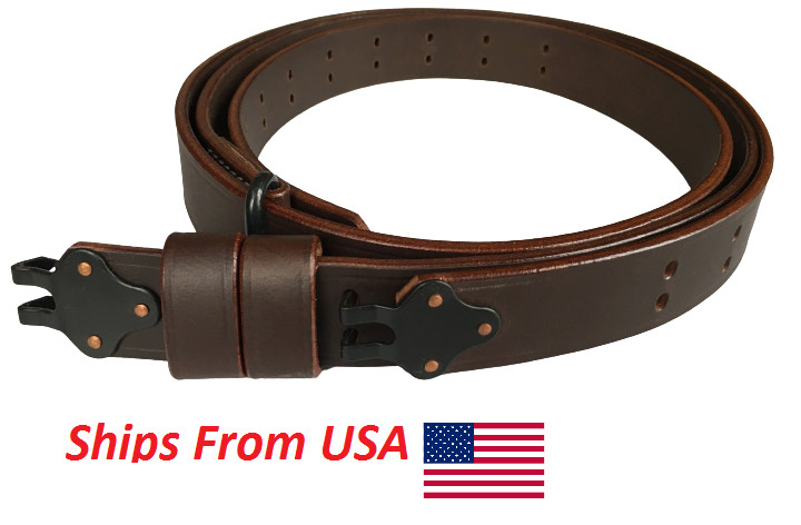 WWII M1907 Leather Sling Oil Pull-Up Drum Dyed Leather-DARK BROWN