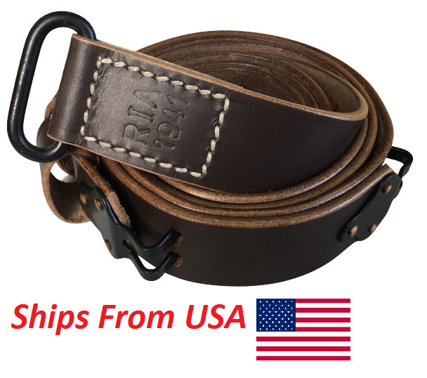 WWII M1941 Pattern Leather Rifle Steel Fitting Dark Brown Ria Sling