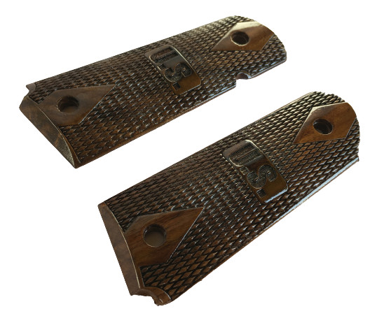 1911 Grips Checkered Walnut Wood Pistol 0.45 Colt - (US Sign) Reproduction gallery