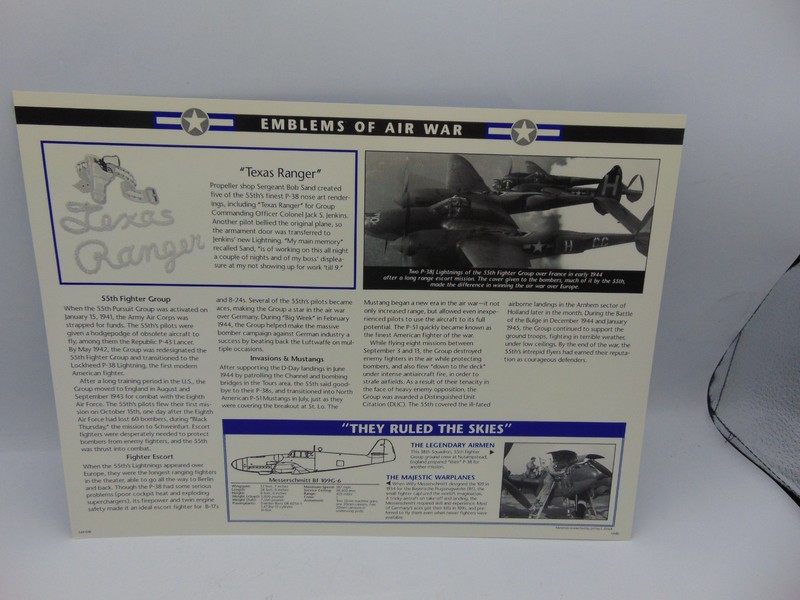 Willabee & Ward Emblems Of Air War WWII Patch 55th Fighter Group Pursuit Defend gallery