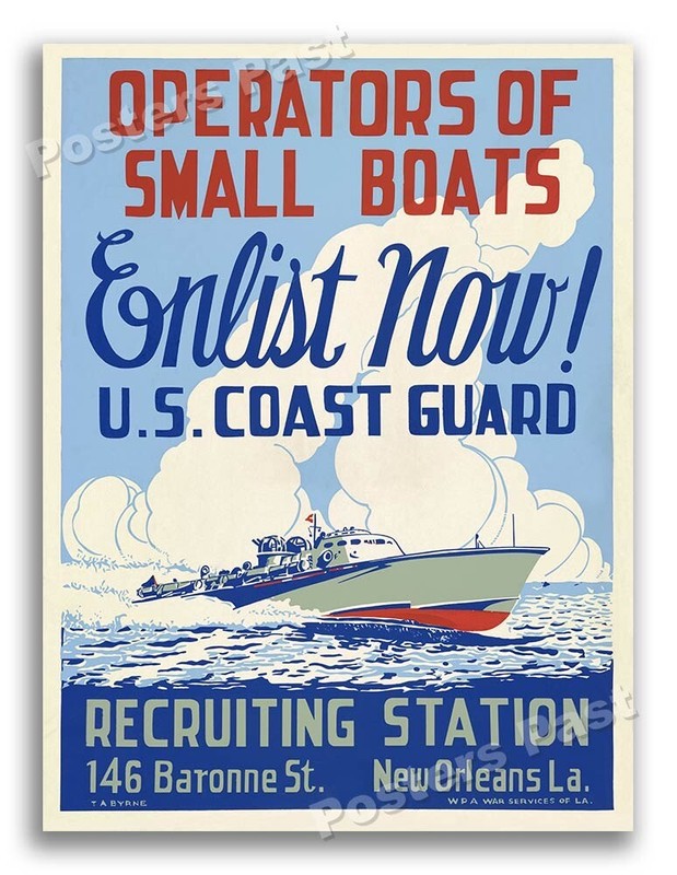1940s U.S. Coast Guard WWII Historic Recruiting War Poster – 24×32