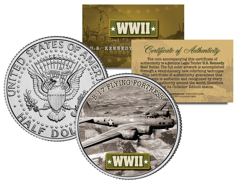 World War II B-17 FLYING FORTRESS JFK Kennedy Half Dollar U.S. Coin (B/W)