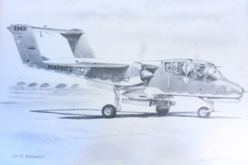 GIL ORTEGA PRINT SIGNED Ovio Bronco Military Aircraft Framed Matte Glass Nice HB gallery