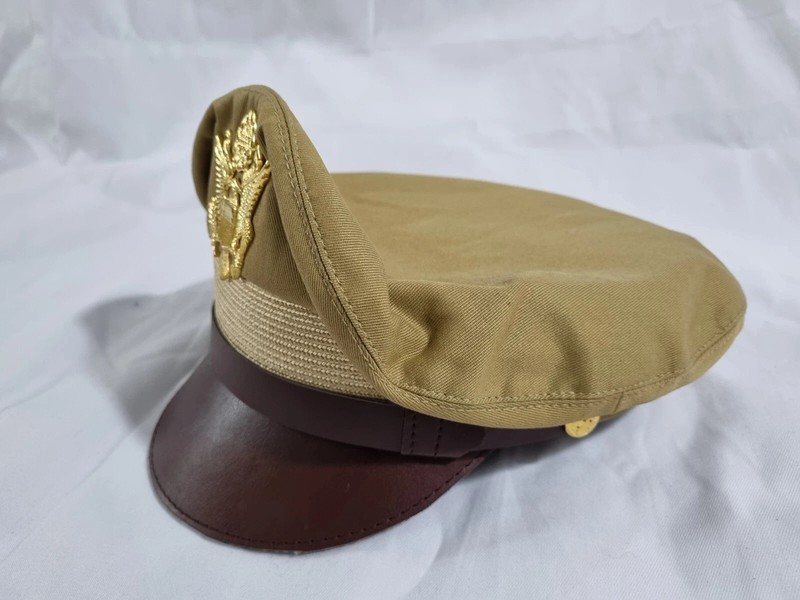 WW2 US Army Aircorps Military Airforce Officers Khaki Crusher Visor Hat Cap Repr gallery