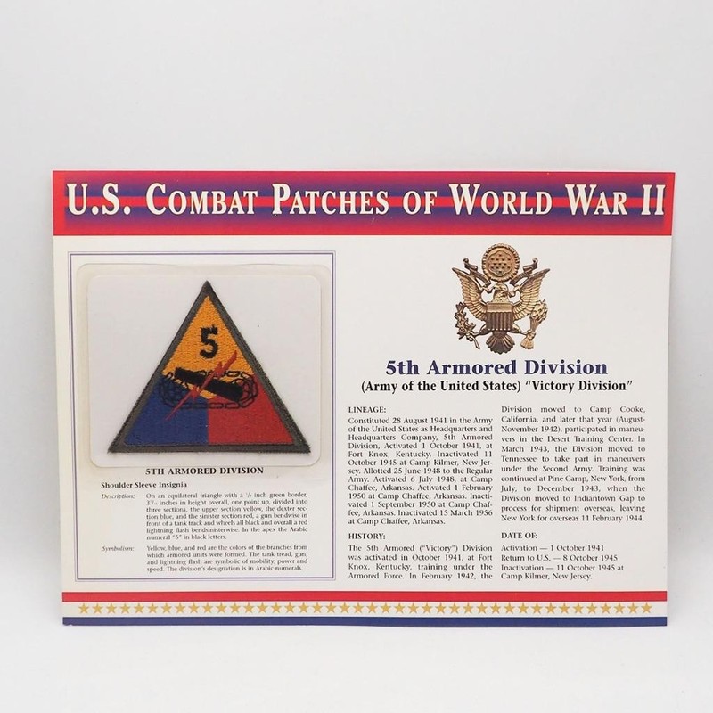 U.S. Combat Patches Of World War II 2 5th Armored Division Shoulder Sleeve New