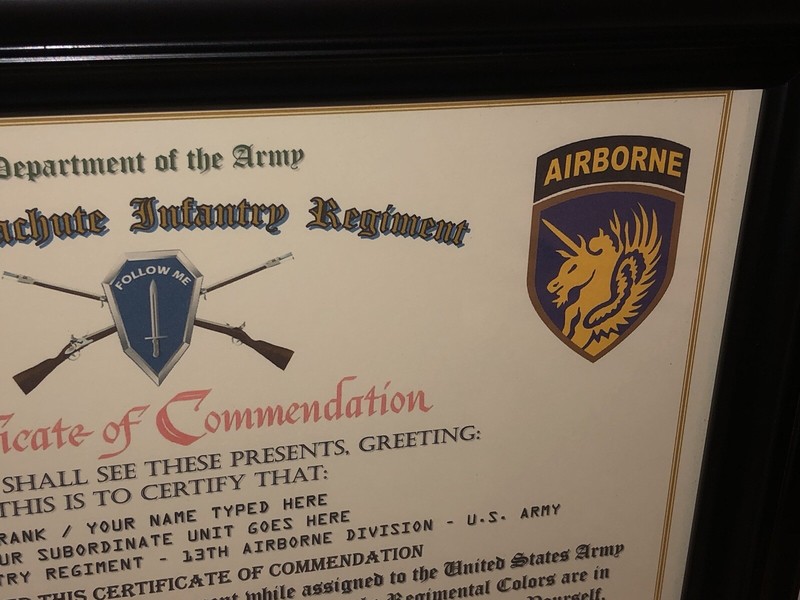 515TH PARACHUTE INFANTRY REGIMENT / COMMEMORATIVE - CERTIFICATE OF COMMENDATION gallery