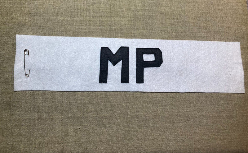 WWII US Army MP Military Police Armband White with black letters.