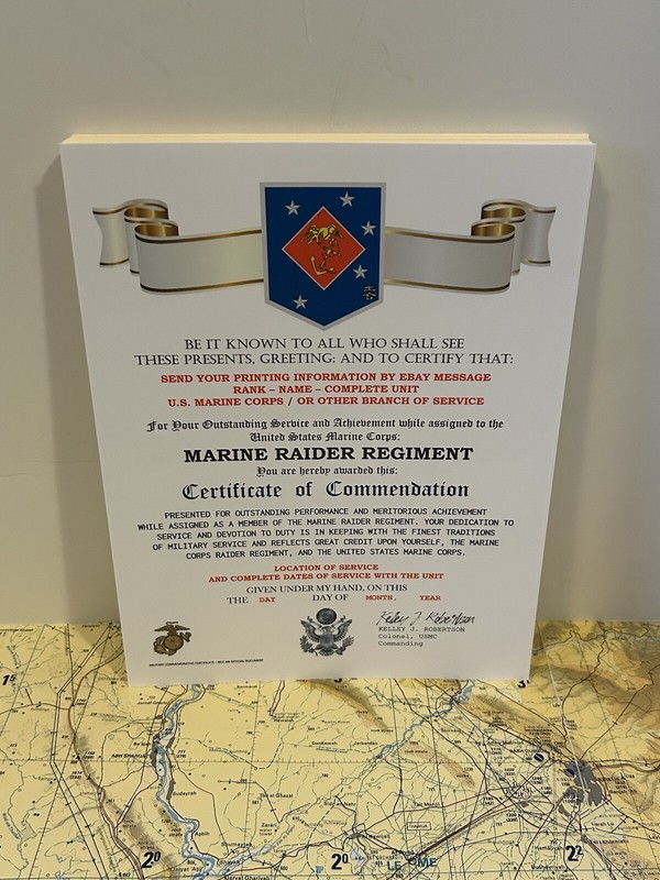 U.S. MARINE CORPS / MARINE RAIDER REGIMENT - CERTIFICATE OF COMMENDATION gallery