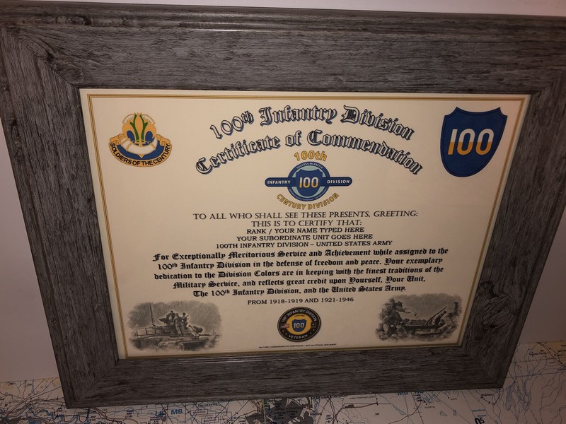 100TH INFANTRY DIVISION / COMMEMORATIVE - CERTIFICATE OF COMMENDATION