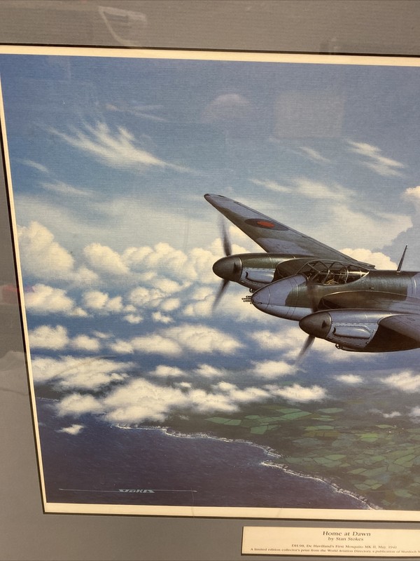 FIRST MOSQUITO MK II WWII "HOME AT DAWN" BY ARTIST STAN STOKES SIGNED ART PRINT gallery