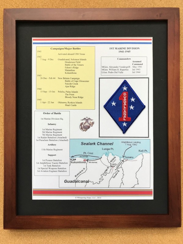 1st Marine Division Insignia and History in World War II 11" x 14"