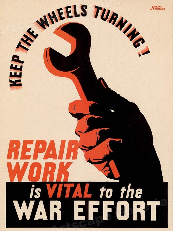 “Repair Work is Vital to the War Effort” Industrial Maintenance WW2 Poster 18x24