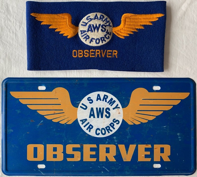 WWII AWS Aircraft Spotter Repro Front License Plate & Genuine Arm Band GRP-0117