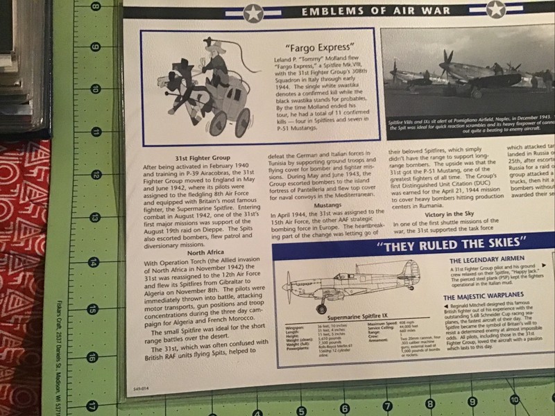 Willabee & Ward Emblems Of Air War WWII Patch 31st Fighter Group + Info Card gallery