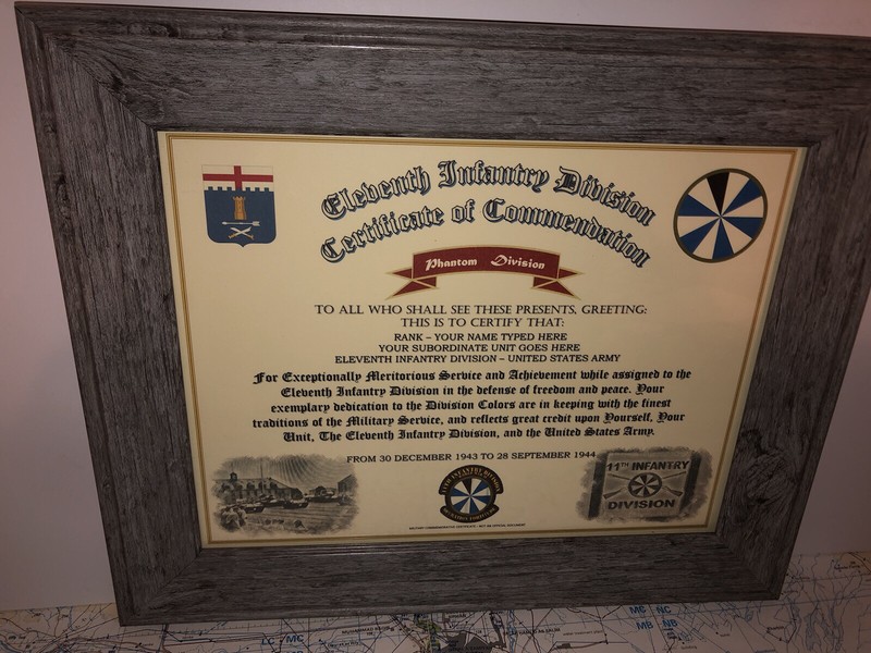 11TH INFANTRY – PHANTOM DIVISION / COMMEMORATIVE – CERTIFICATE OF COMMENDATION
