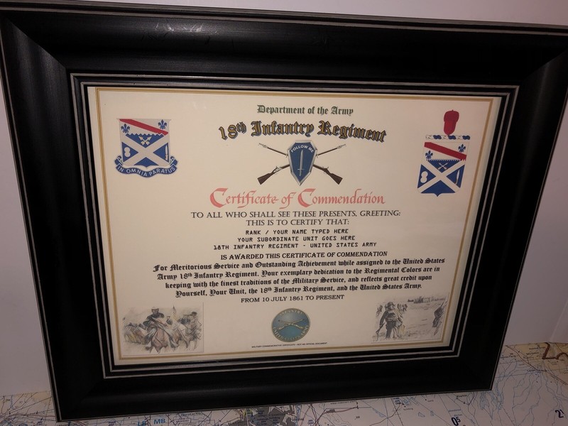 18TH INFANTRY REGIMENT / COMMEMORATIVE - CERTIFICATE OF COMMENDATION gallery
