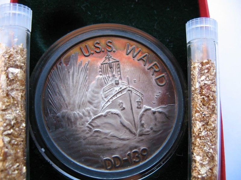 1+.OZ.999 USS WARD WAR SHIP SILVER COIN WWII DEC 7 1941 PEARL HARBOR + GOLD gallery