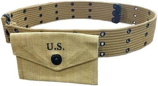 WW2 US Army Military Cotton Canvas Belt Webbing with U.S Army First Aid Pouch