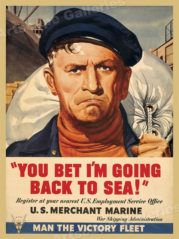 Join the Merchant Marines! WWII Victory Fleet Recruting Poster – 20×28