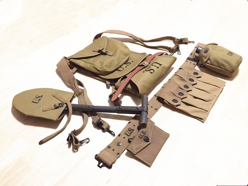 WW2 US ARMY SHOVEL SPAD THOMPSON MAGAZINE BAG 1928 HAVERSACK FIELD EQUIPMENT gallery
