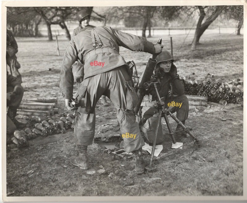 Dec 1944 US Signal Corps Reprint Photo Mortar Crew 505th I Paratroop Rg Belgium