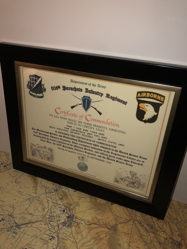 506TH PARACHUTE INFANTRY REGIMENT / COMMEMORATIVE - CERTIFICATE OF COMMENDATION gallery