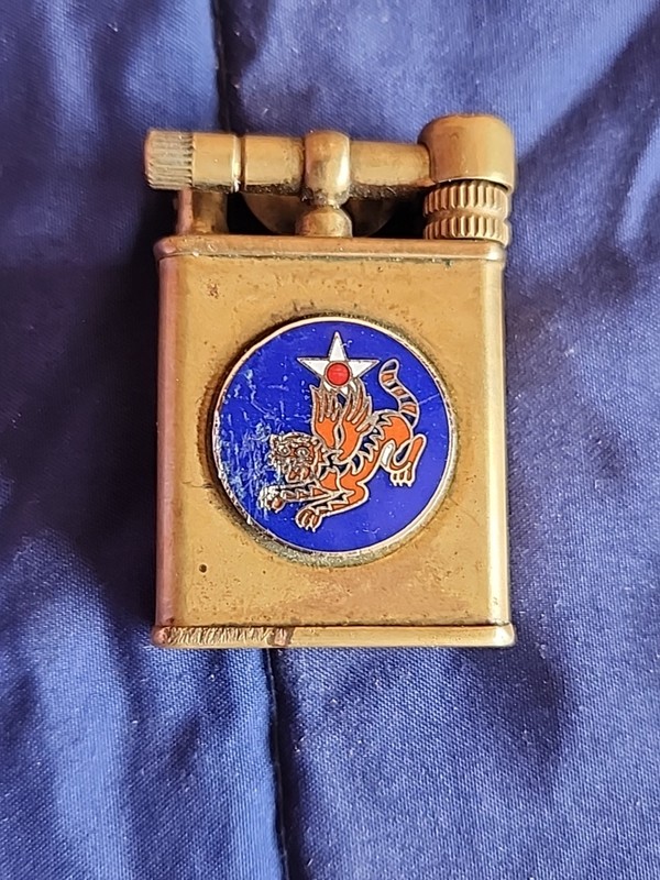 WWII 14th Air Force Flying Tigers Brass Swing Arm Lighter, Replica, Works