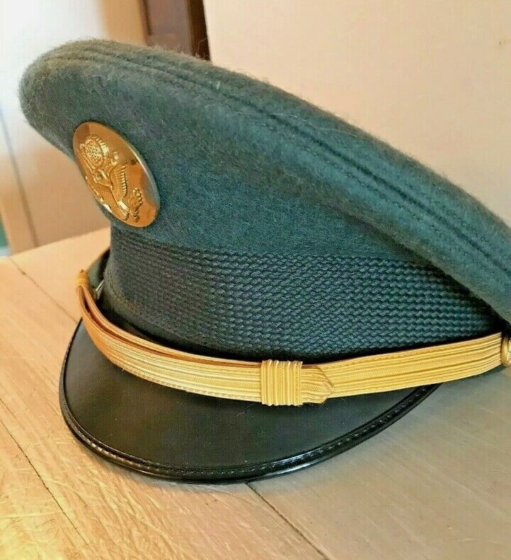 US Army NCO crusher uniform Visor Hat Dark green wool felt USAA gallery
