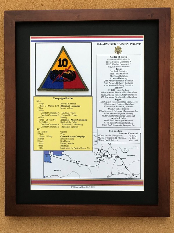 10th Armored Division Unit History and Patch in World War II 11″ x 14″