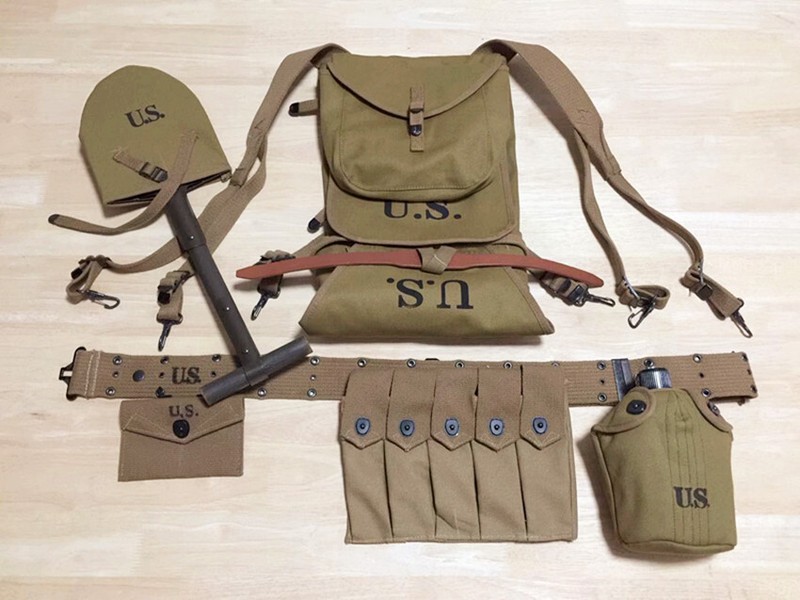WW2 US Army Soldier Shovel Spad Thompson Magazine Bag 1928 Haversack Canteen HIQ