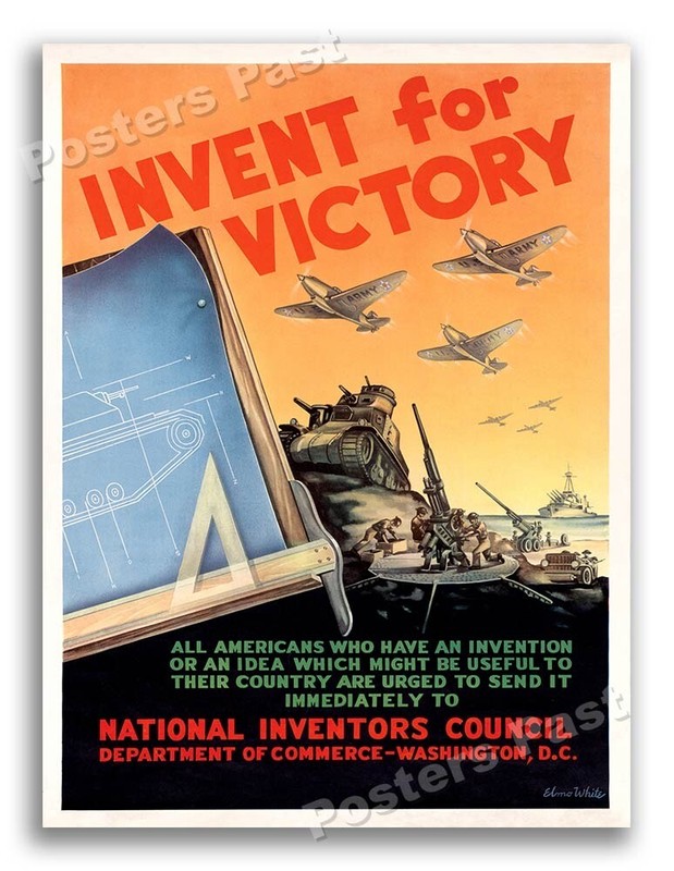 1940s Invent for Victory WWII Historic War Poster – 18×24