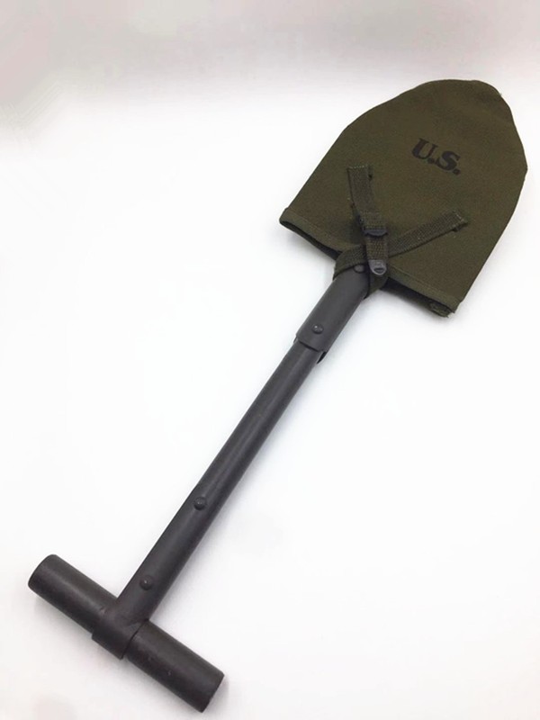 WW2 US ARMY USMC M1910 T-HANDLE SHOVEL LENGTH 57CM WITH GREEN COVER