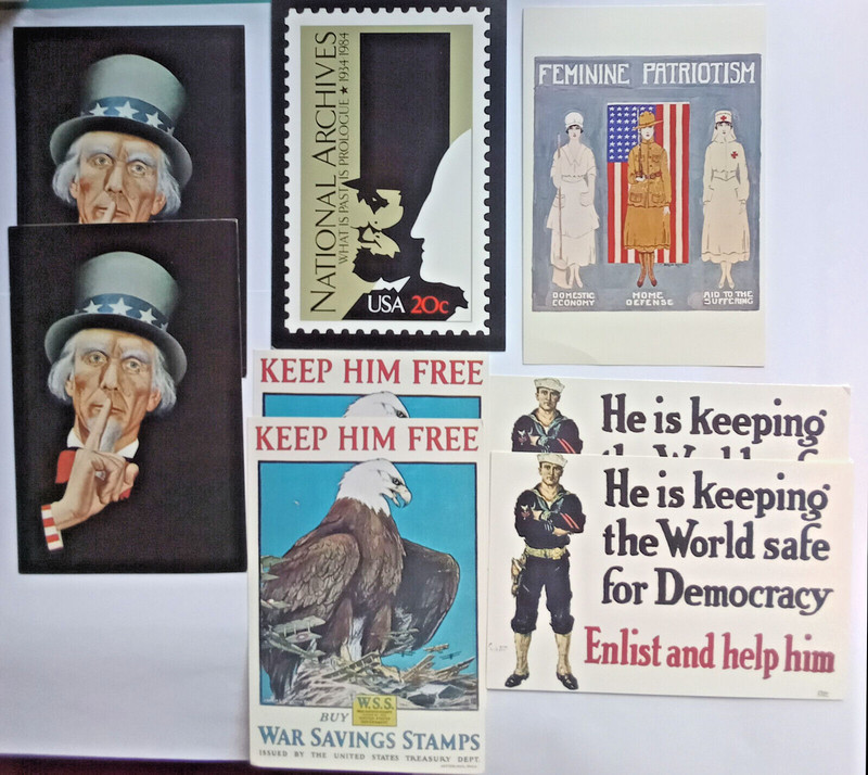 8 Genuine National Archives World War II USA Soldier Patriotism Poster Postcards