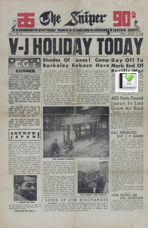 *CD File 3 Newspapers The Sniper 1945 90th Infantry Division Camp Barkeley PDF