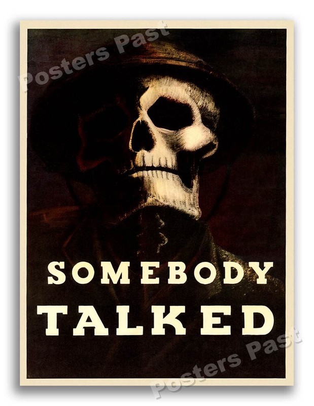 1943 “Somebody Talked” Vintage Style WW2 Skull Poster - 24x32
