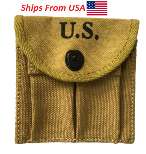 WWII Military Canvas M1 Carbine US Double Buttstock Magazine Pouch (Khaki)