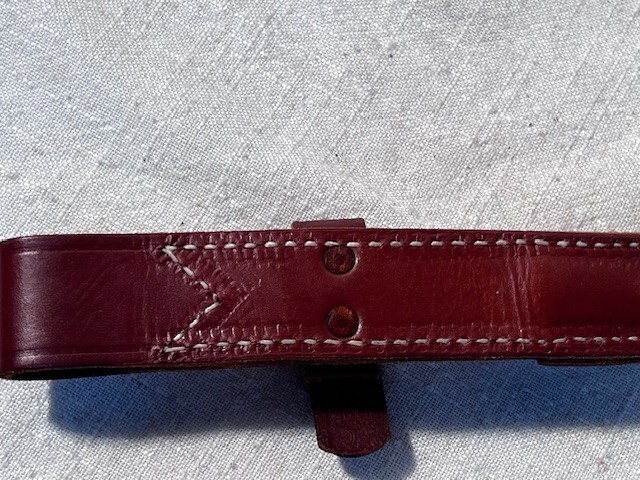 M1941 Johnson NOS bayonet leather scabbard, Stitched,copper rivets, 1980's,NOS gallery