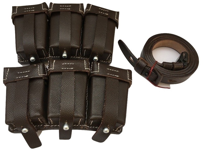 WWII German K98 98K TRIPLE AMMO LEATHER POUCH (Repro) -COMBO OF K98 SLING gallery