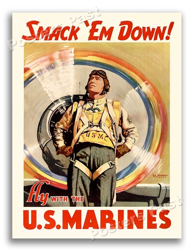 1942 Smack “Em Down! Vintage Style US Marines WW2 Poster – 18×24