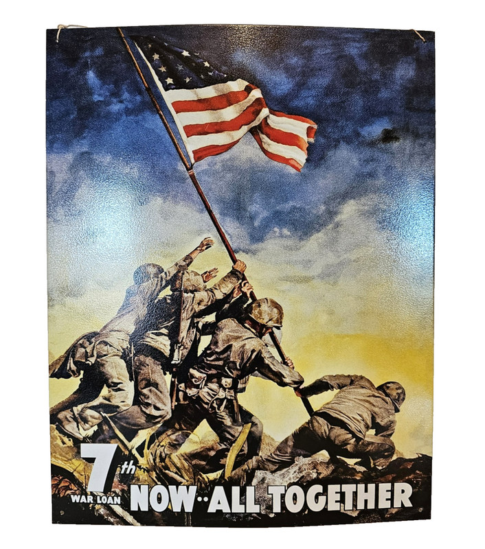 WWII Iwo Jima War Bonds 7th War Loan Now All Together Tin Advertising Sign 12x16