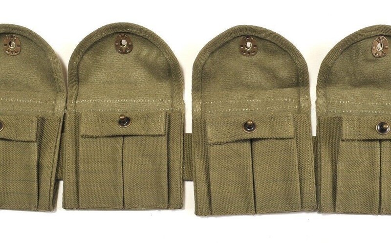 M1 CARBINE BANDOLIER WITH 10 MAGAZINE POUCHES MARKED JT&L 1944 gallery