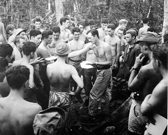 U.S. Soldiers during mail call on New Georgia Island 8×10 WWII WW2 Photo 632a