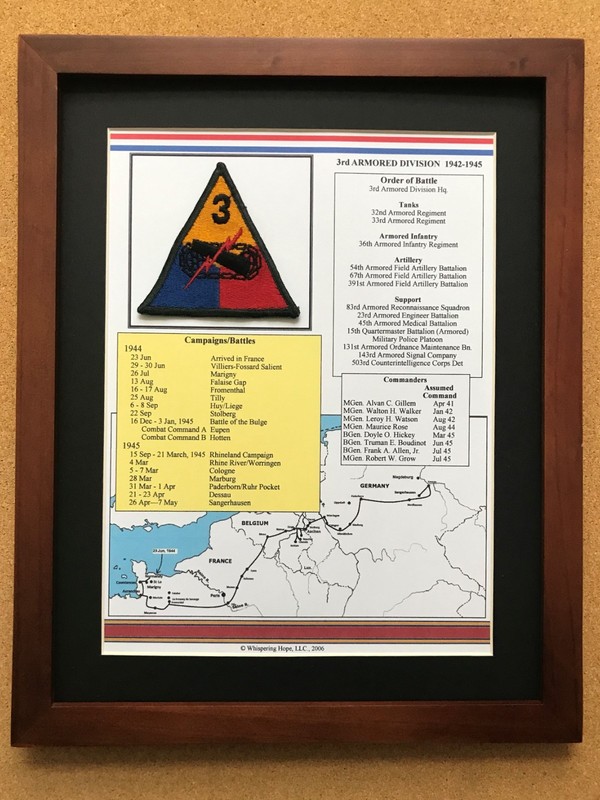 3rd Armored Division Patch and History in World War II (11″ x 14″)
