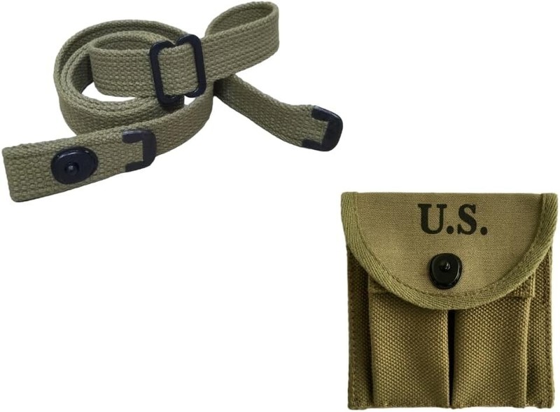 WWII US M1 Carbine Classic Reproduction Sling & Double 1943 Magazine Pouch OD Gr