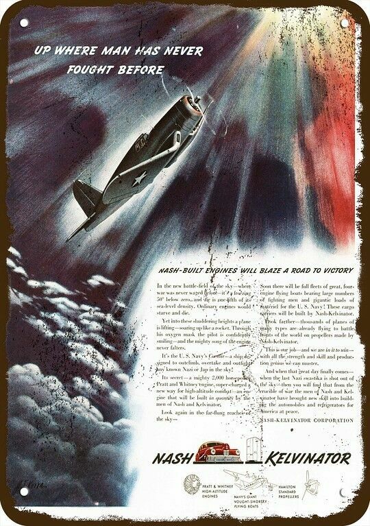 1942 U.S. NAVY CORSAIR AIRPLANE Nash Vintage-Look DECORATIVE REPLICA METAL SIGN